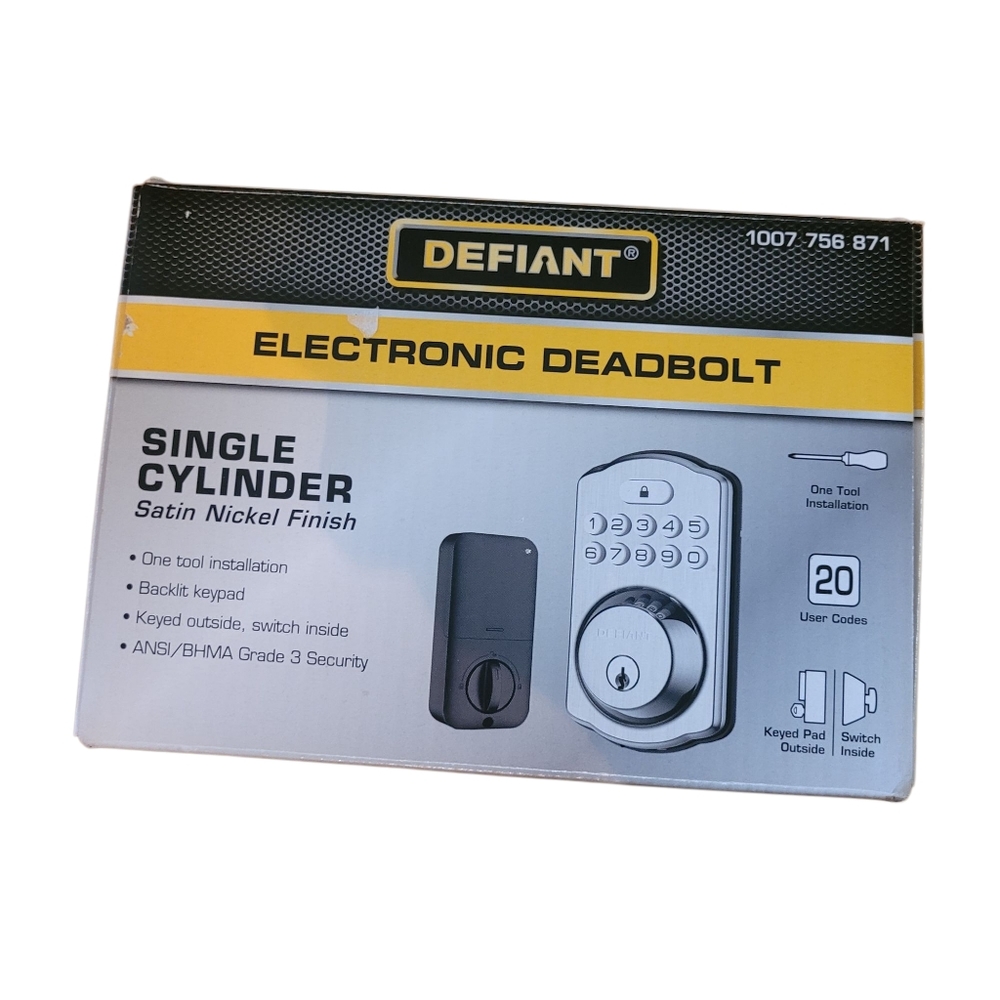 New Defiant Electronic Deadbolt Single Cylinder Satin Nickel Finish 1007 756 871